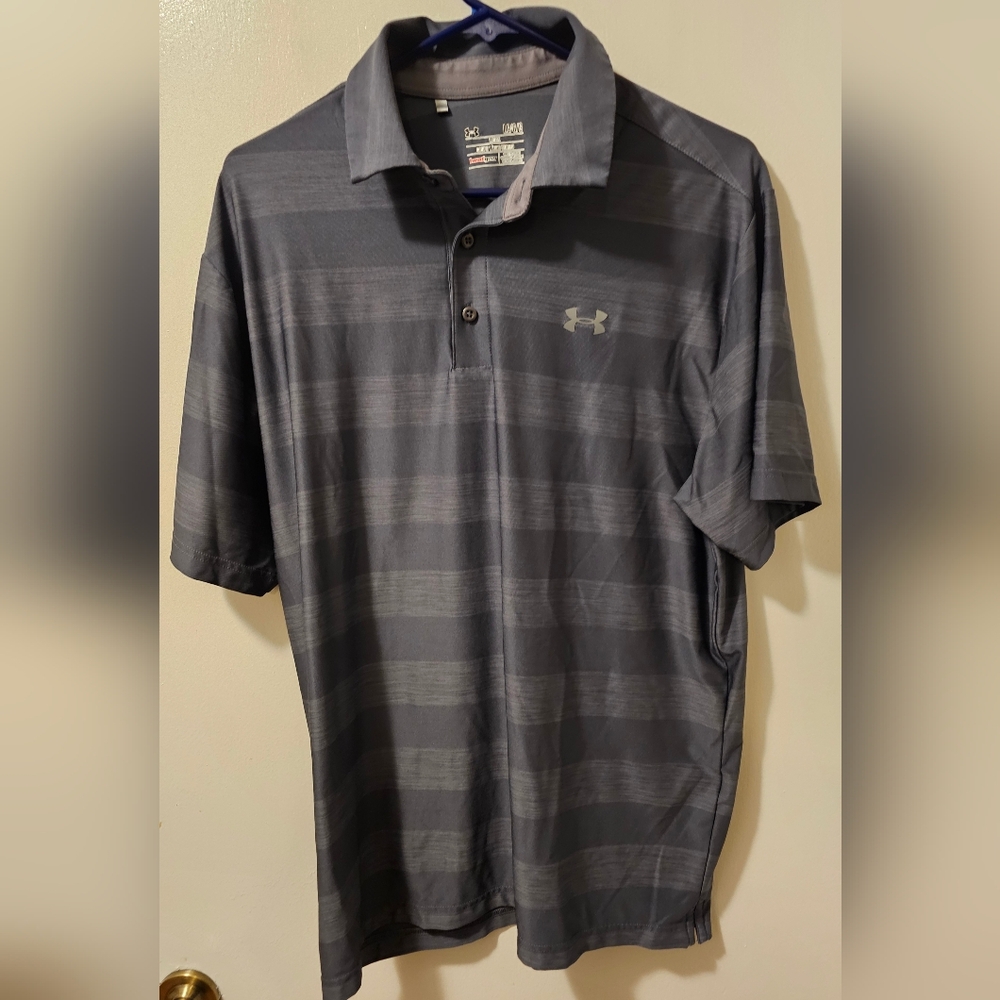 Under Armour Heatgear‎ Loose Polo Shirt Short Sleeve Gray Striped Men’s L
